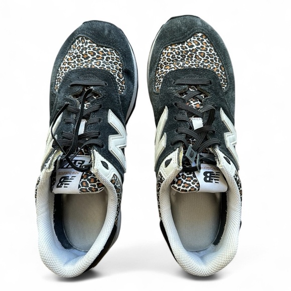 New Balance WL574B12 Women’s Black Suede Leopard Print Sneakers Size 10 - Picture 2 of 6